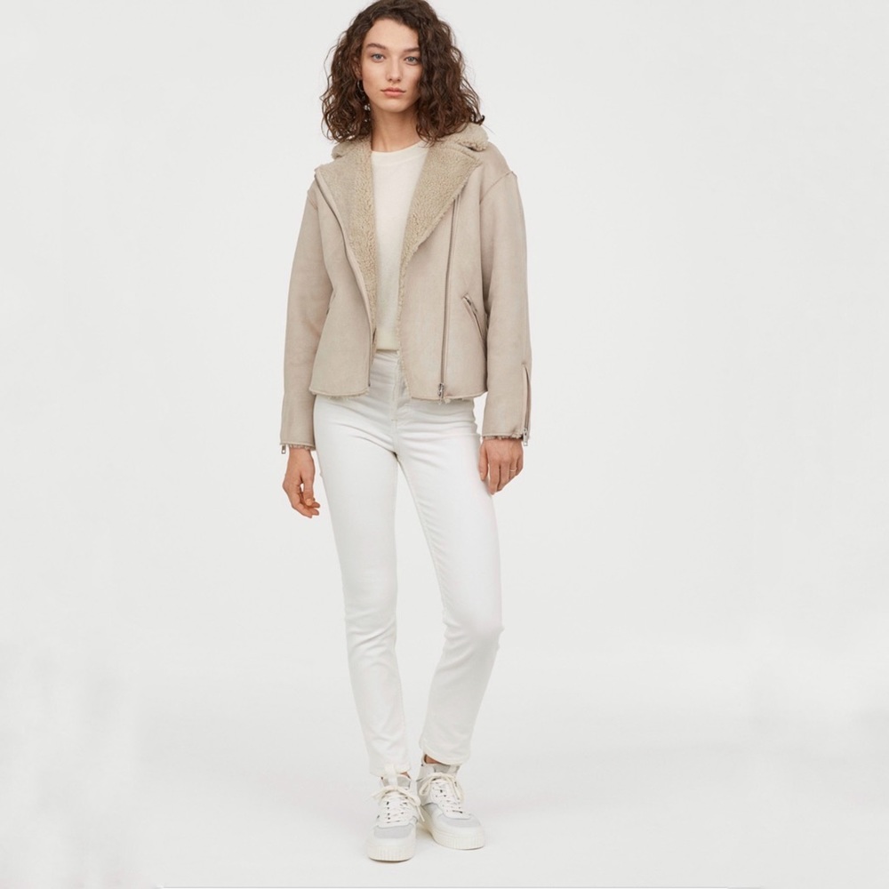 PUNTO Genuine Shearling Beige Biker Jacket